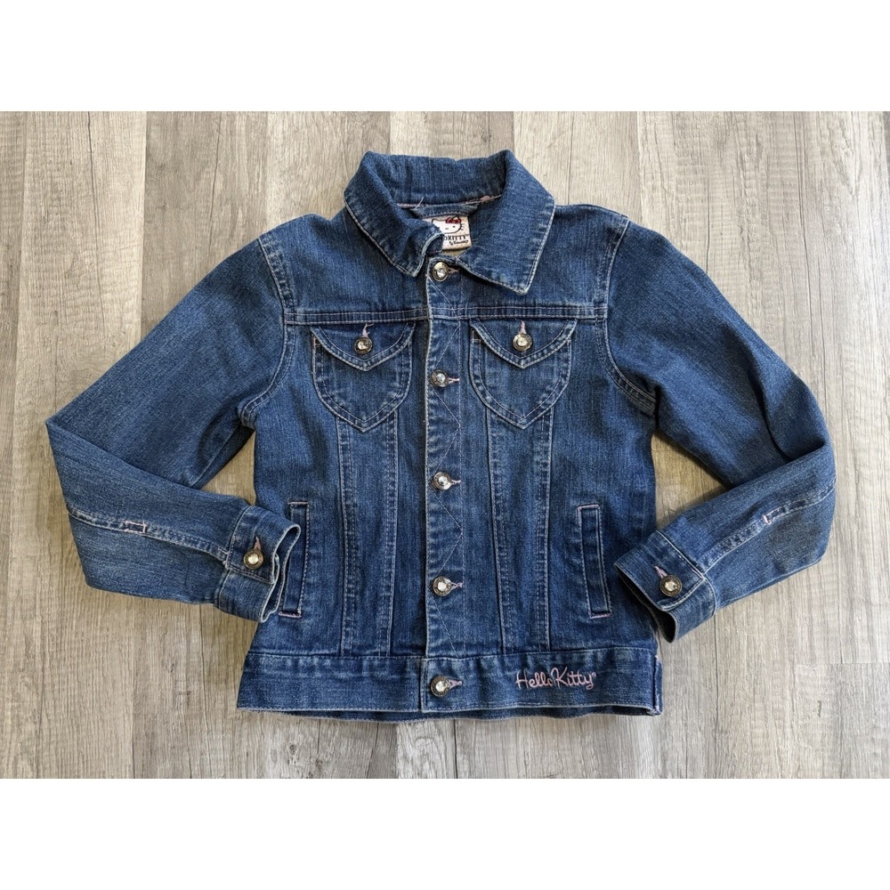 Hello Kitty Denim Jacket Girls Size 6 Sanrio Embroidered Patches Bling Buttons - Picture 2 of 12